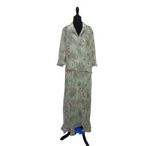 Positive Attitude vintage green floral maxi dress and blouse set size 16